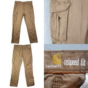 Carhartt Cargo Pants Brown Tan Heavy Canvas Size 36x34 Work Straight Leg Cotton